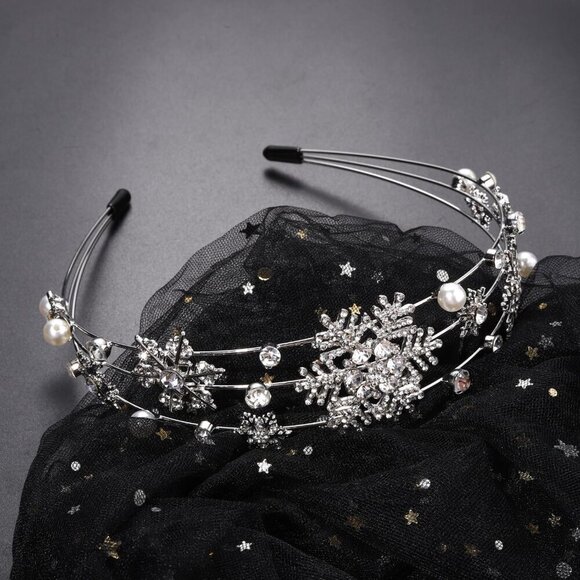 Silver Christmas Headband Pearl Holiday Hair Hoop Women Party Accessory main image 4